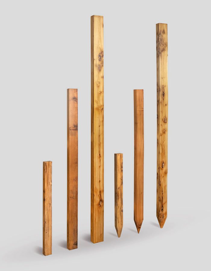 Rechthoekige palen (met afgeschuinde randen), recht blad van robiniahout.