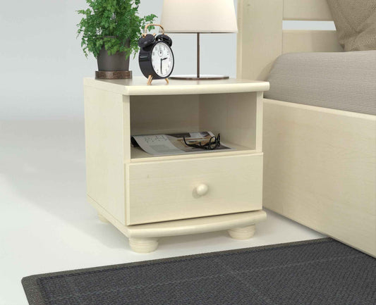 Claudia Kiefer Nachttisch Massivholz mit 1-Schublade und 1 Regal | 100% Bio Kiefer