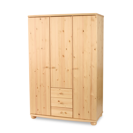 Claudia Hotel Kledingkast Bio Grenen | 3 deuren | 3 lades | Legplanken van massief hout