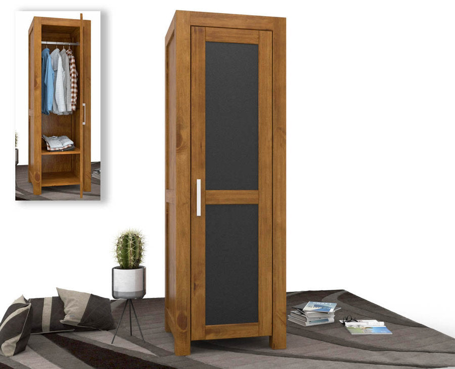 NATURA Leather kledingkast 1-deurs met kledingroede massief hout