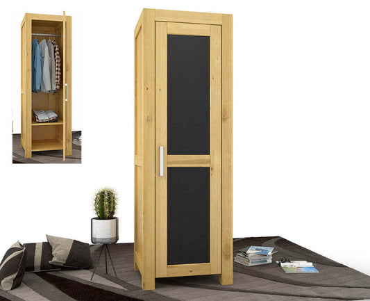 NATURA Leather kledingkast 1-deurs met kledingroede massief hout