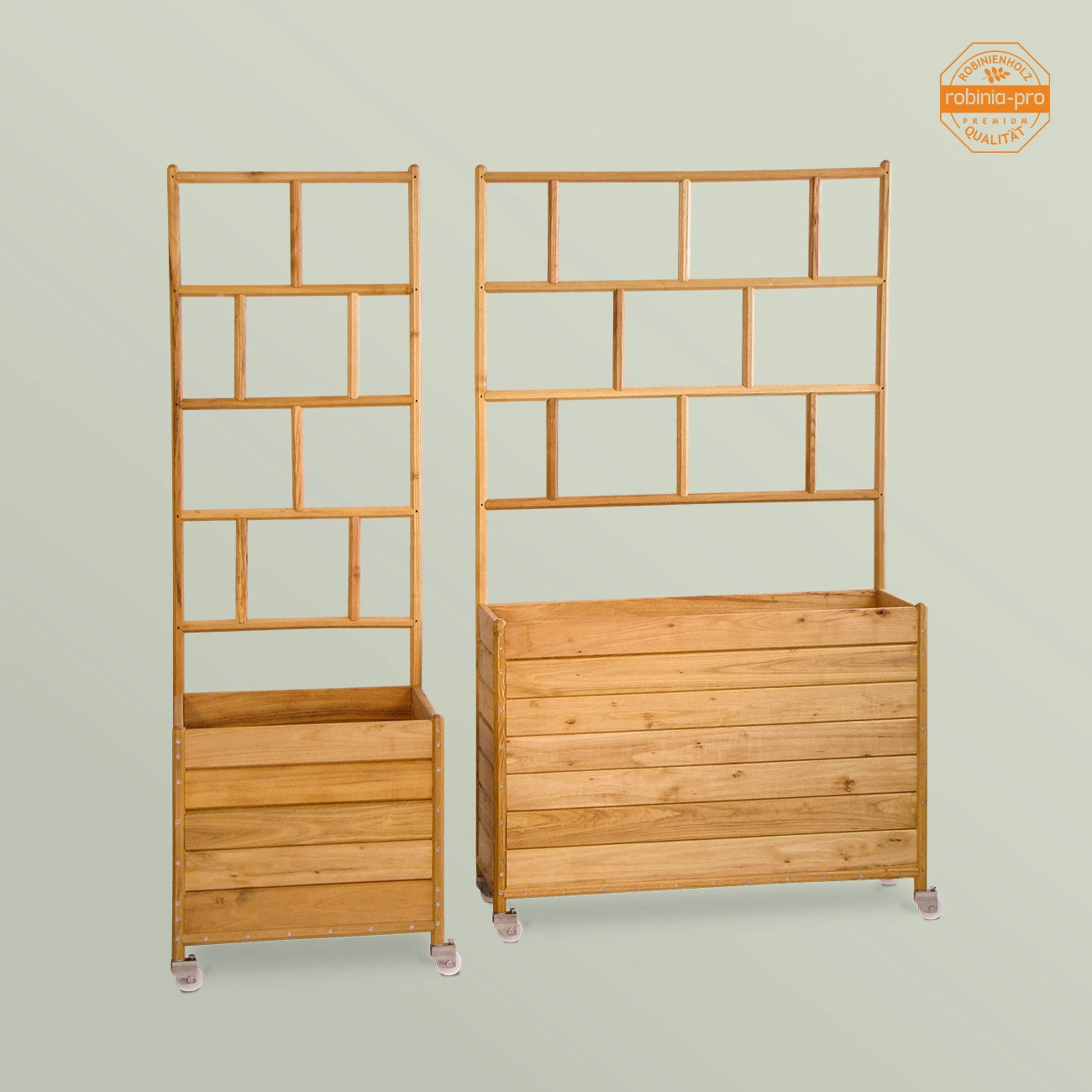 Robinia-Pro plantenbak met klimrek, klassiek model, op wielen