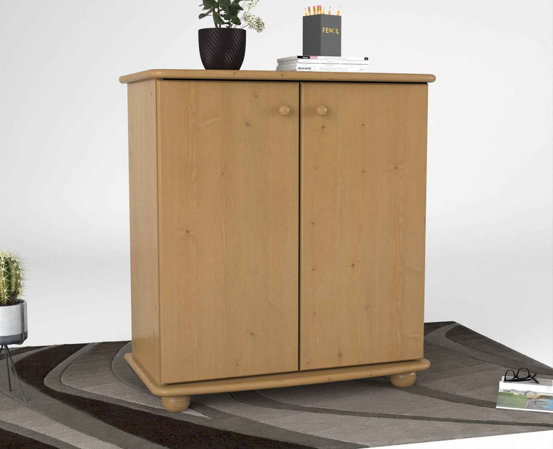 Anika Kommode Bio Kiefer Massivholz | 2-Türig Sideboard mit Regalfächer aus 100% Massivholz