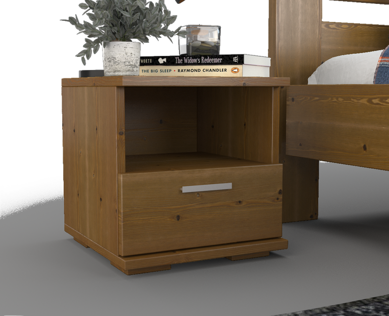 Nobis Kiefer Massivholz Nachttisch mit 1 Schublade und Regal | 100% Bio Kiefer
