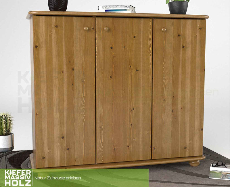 Anika Kommode Bio Kiefer Massivholz | 93er Sideboard 3-Türig mit Regalfächer