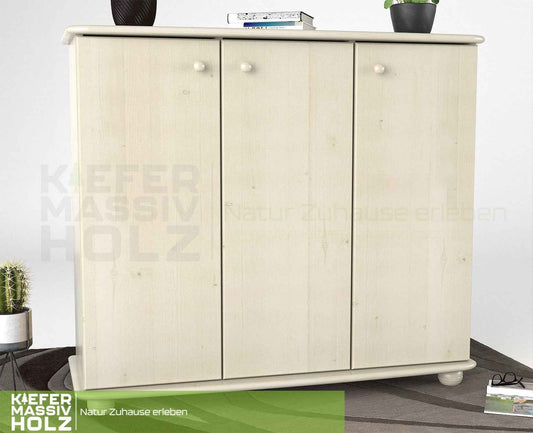 Anika Kommode Bio Kiefer Massivholz | 93er Sideboard 3-Türig mit Regalfächer