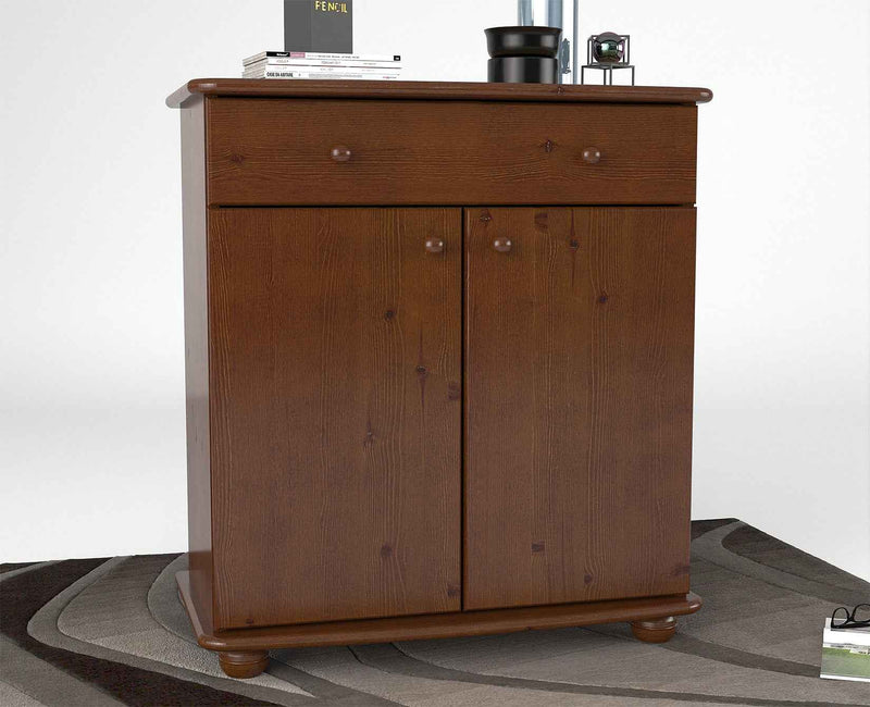 Anika Kiefer Kommode Massivholz - 2-Türig, 1-Schublade, 100% Bio Kiefer für nachhaltige Wohnakzente