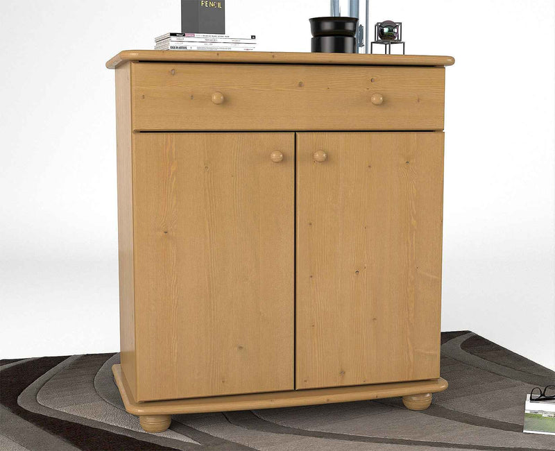 Anika Kiefer Kommode Massivholz - 2-Türig, 1-Schublade, 100% Bio Kiefer für nachhaltige Wohnakzente