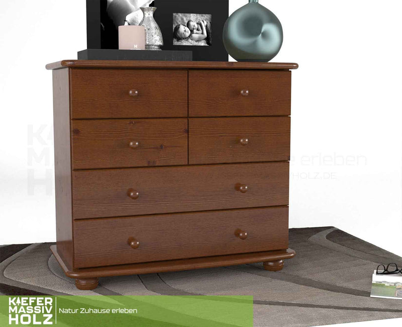 Claudia Kommode Bio Kiefer Massivholz | Sideboard mit 6 Schubladen | Anrichte aus 100% nachhaltigem Holz