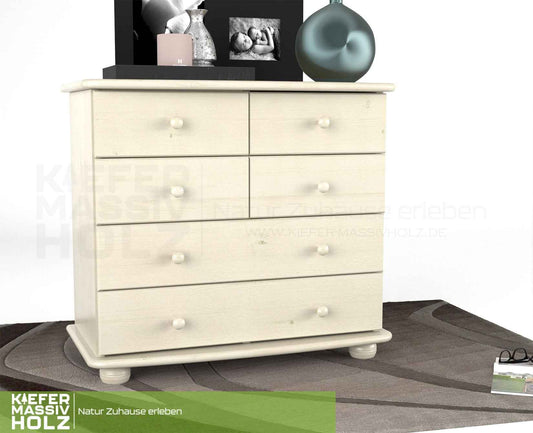 Claudia Kommode Bio Kiefer Massivholz | Sideboard mit 6 Schubladen | Anrichte aus 100% nachhaltigem Holz