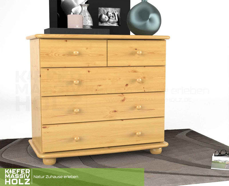 Claudia Kommode Bio Massivholz | Sideboard mit 3-XL Schubladen und 2 kleinen Anrichten