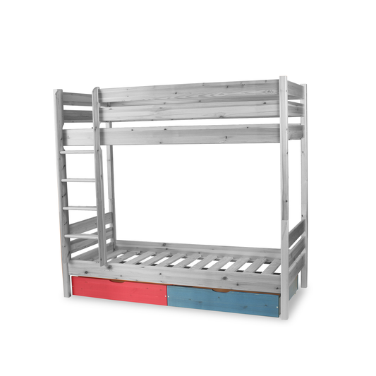 Bettkasten Geschwisterbett 90x200 cm | Leo Hochbett mit 2 Etagen für Kinder | Zwillingsbett 2x90x200 cm