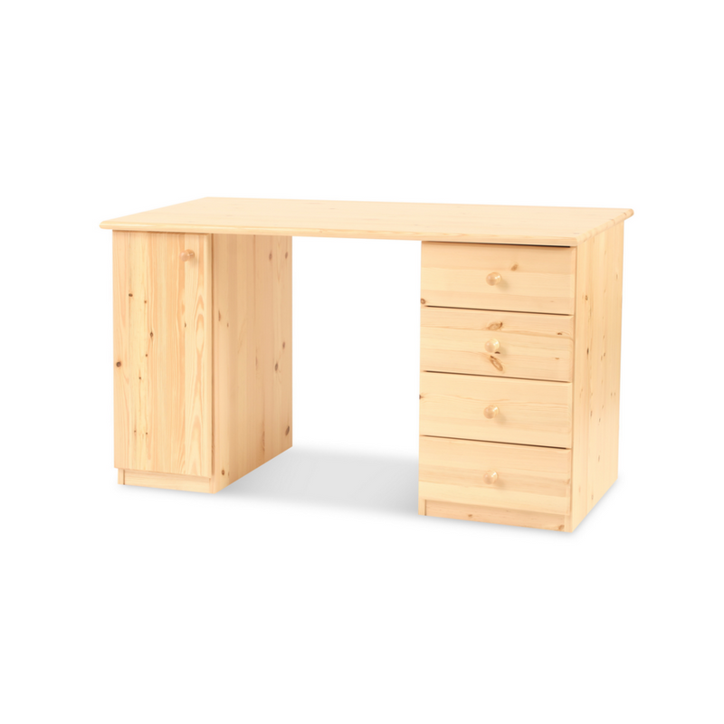 Claudia Schreibtisch Bio Kieferholz | Bürotisch 1-Türig mit 4 Schubladen aus 100% massivem Holz