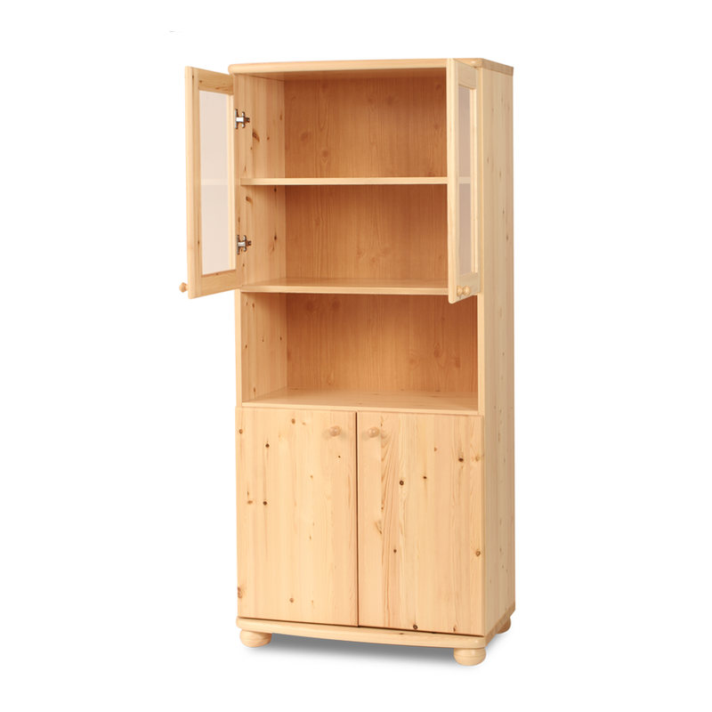 Claudia Buffetschrank Vitrine aus Kiefer massiv | 4-türig | 100% Bio Massivholz