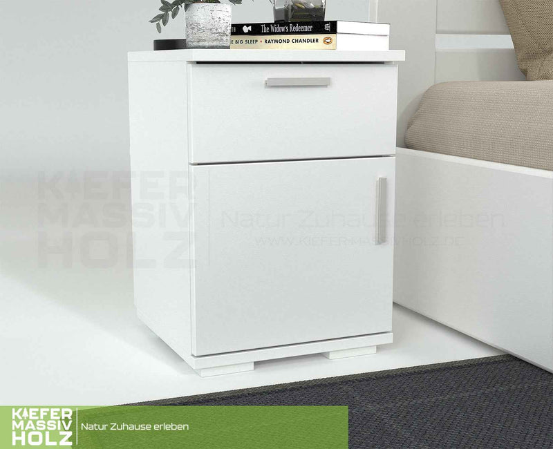 Nobis Kiefer Nachttisch | Massivholz Nachtschrank mit 1 Schublade und 1 Tür | 100% Bio Kiefer