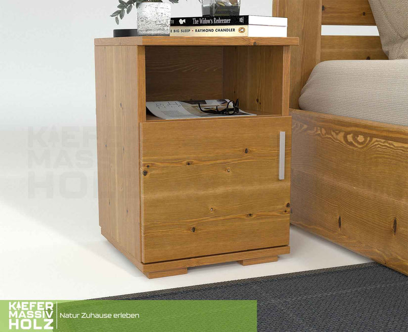 Nobis Kiefer Nachttisch 100% Bio | Massivholz Nachtschrank mit 1 Tür und 1 Regal
