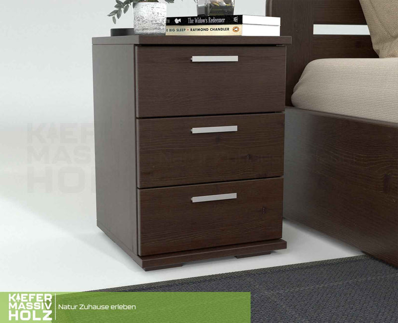 Nobis Kiefer Nachttisch 3-Schubladen | Massivholz Nachtschrank aus 100% Bio Kiefer