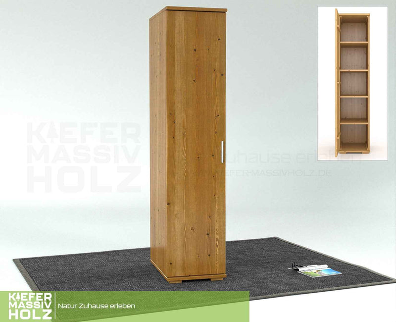 Nobis Kleiderschrank Bio Kiefer | 59 cm Tiefe 1-Türig mit Kleiderstange aus 100% Bio Kiefer Massivholz