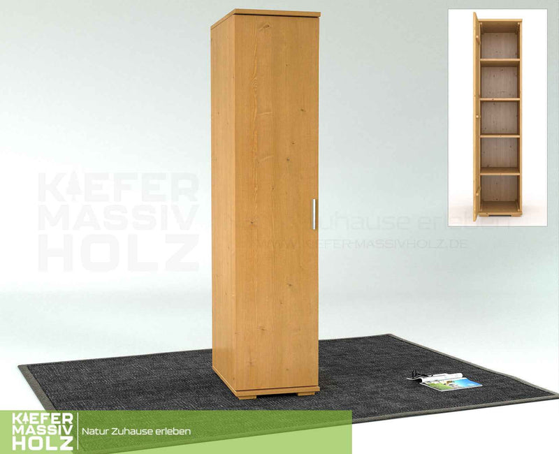 Nobis Kleiderschrank Bio Kiefer | 59 cm Tiefe 1-Türig mit Regalen aus 100% massivem Kiefernholz
