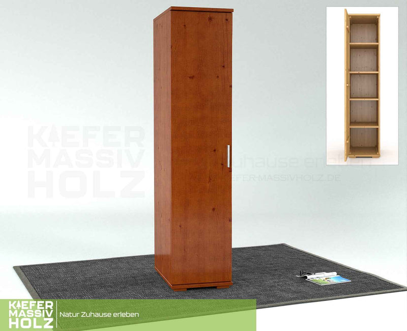 Nobis Kleiderschrank Bio Kiefer | 59 cm Tiefe 1-Türig mit Regalen aus 100% massivem Kiefernholz