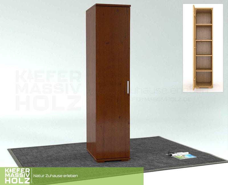 Nobis Kleiderschrank Bio Kiefer | 42 cm Tiefe 1-Türig mit Kleiderstange aus 100% Bio Kiefer Massivholz
