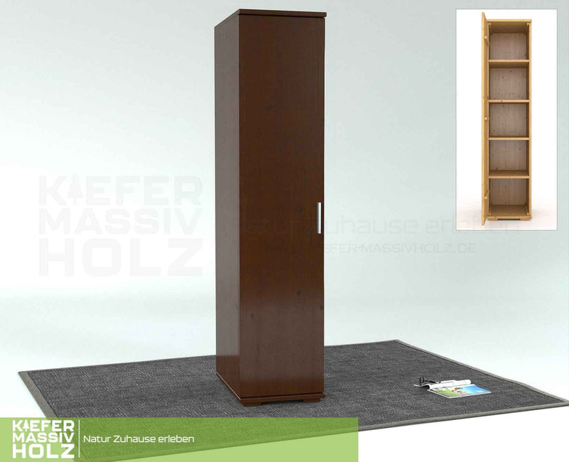 Nobis Kleiderschrank Bio Kiefer | 59 cm Tiefe 1-Türig mit Kleiderstange aus 100% Bio Kiefer Massivholz
