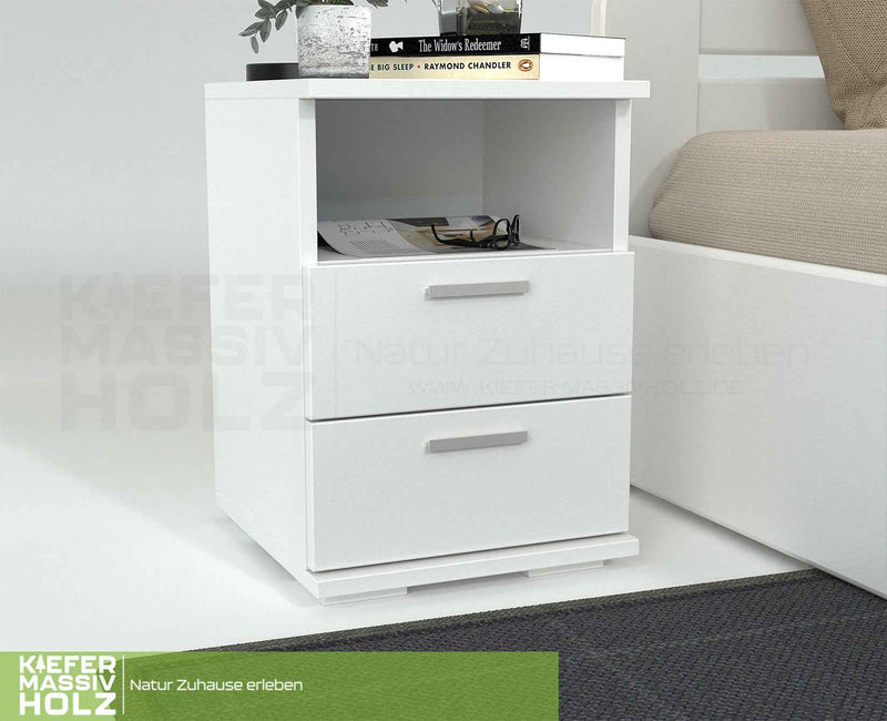 Nobis Nachttisch Kiefer massiv | 2-Schubladen Nachtschrank mit Regal | 100% Bio Kiefer