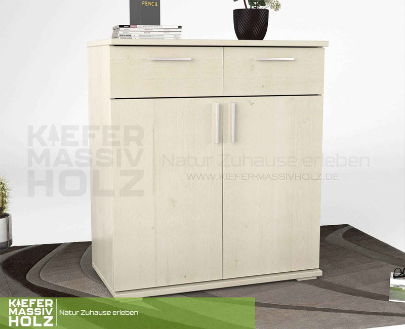 Nobis Kommode Massivholz 90-er | Anrichte | 2-Schubladen & 2-Türig | 100% Bio Kiefer