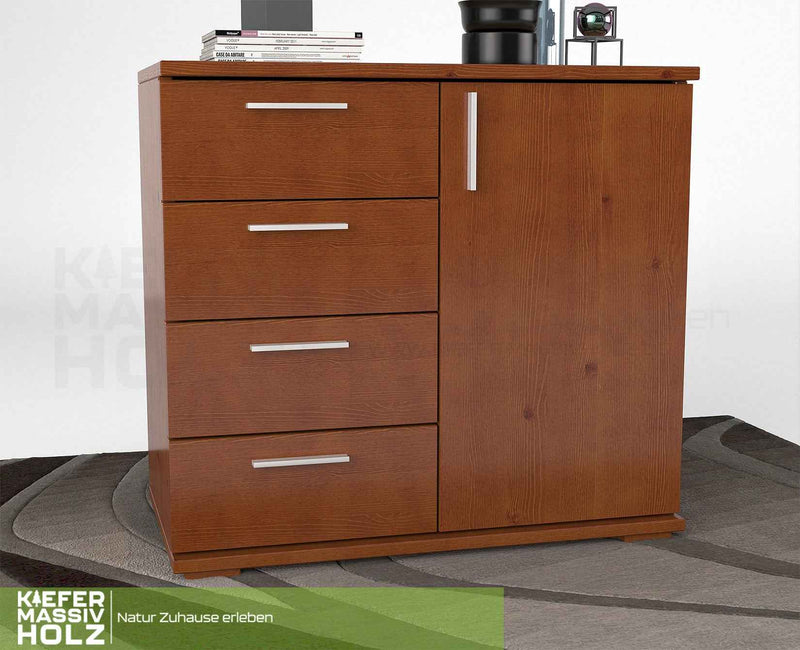 Nobis Kommode aus Bio Kiefer Massivholz | Sideboard mit 4 kleinen Schubladen und 1 Tür