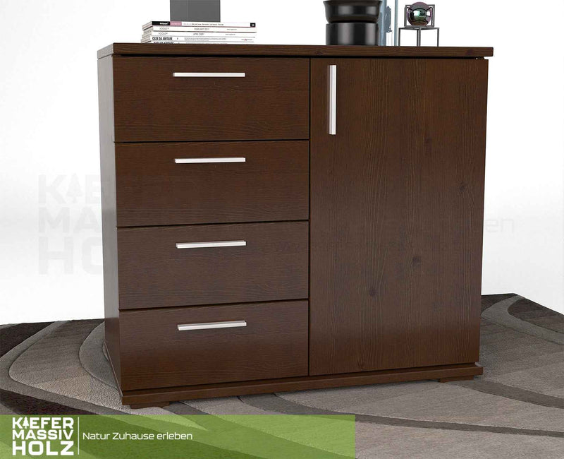Nobis Kommode aus Bio Kiefer Massivholz | Sideboard mit 4 kleinen Schubladen und 1 Tür