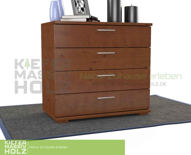 Nobis Kommode aus Kiefer Massivholz | Sideboard Anrichte mit 4 Schubladen aus 100% Bio Holz