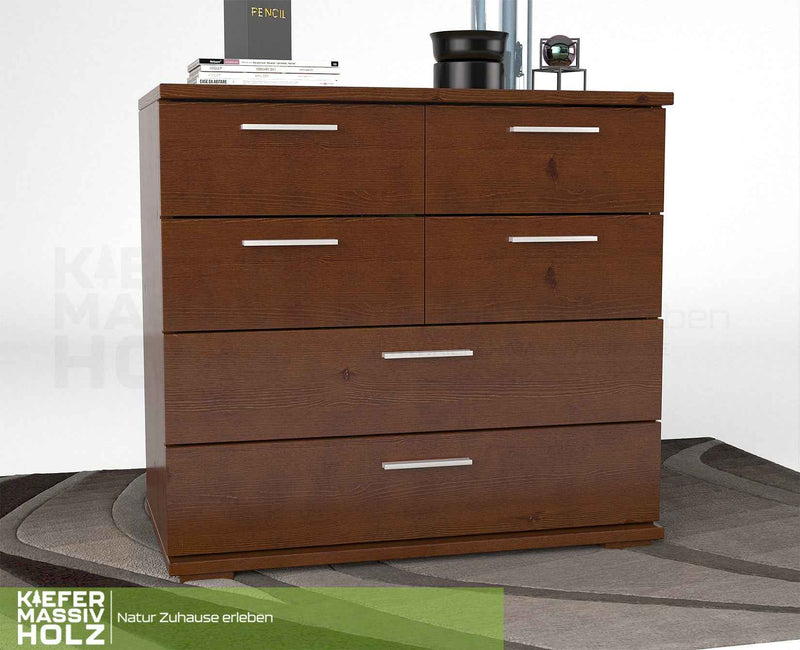 Nobis Kommode Bio Kiefer Massivholz | Sideboard mit 4 kleinen und 2 großen Schubladen | Anrichte aus 100% Bio Kiefer
