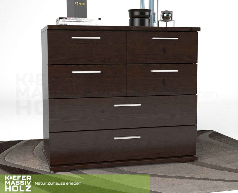 Nobis Kommode Bio Kiefer Massivholz | Sideboard mit 4 kleinen und 2 großen Schubladen | Anrichte aus 100% Bio Kiefer