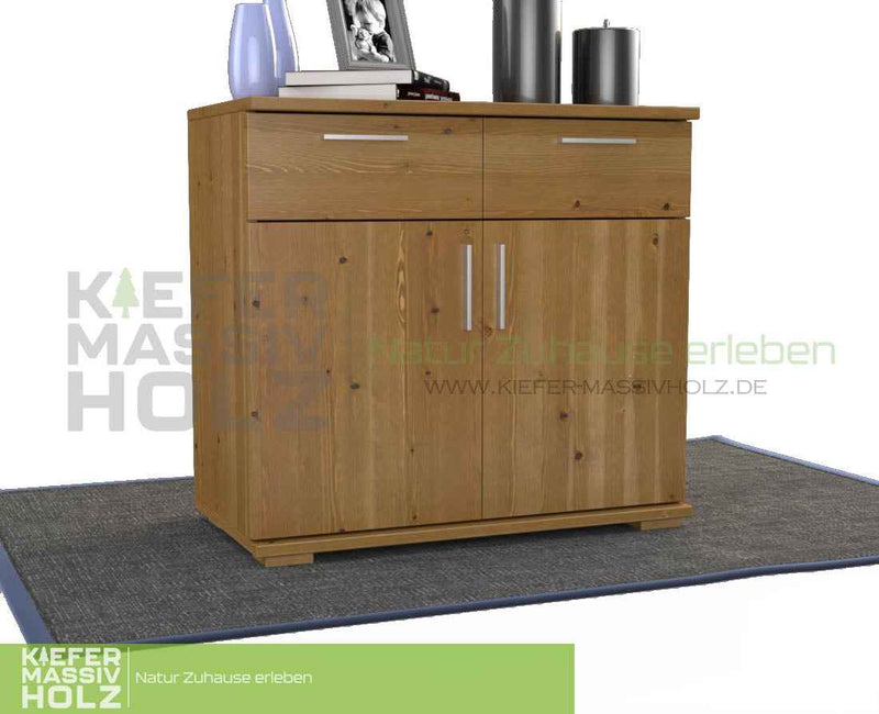 Nobis Kommode Massivholz aus 100% Bio Kiefer | 2-Türig mit 2 Schubladen für stilvolles Wohnen