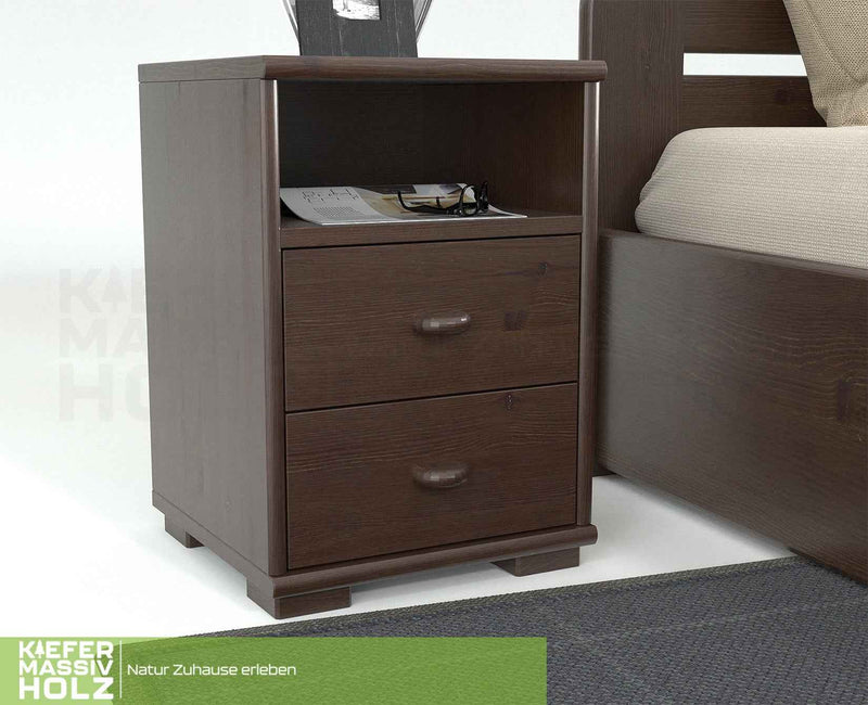 Vanessa Kiefer Massivholz Nachttisch Kiefer mit 2 Schubladen und 1 Regal aus 100% Bio Kiefer