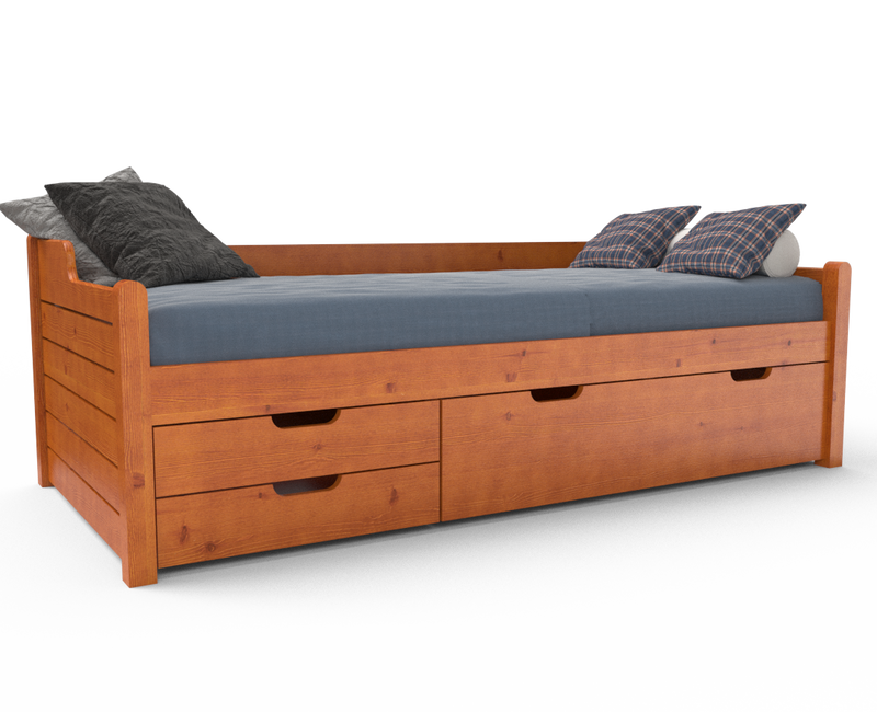 Einzelbett 90x200cm Bio-Kiefer Massivholz mit 3 Schubladen als Gästebett