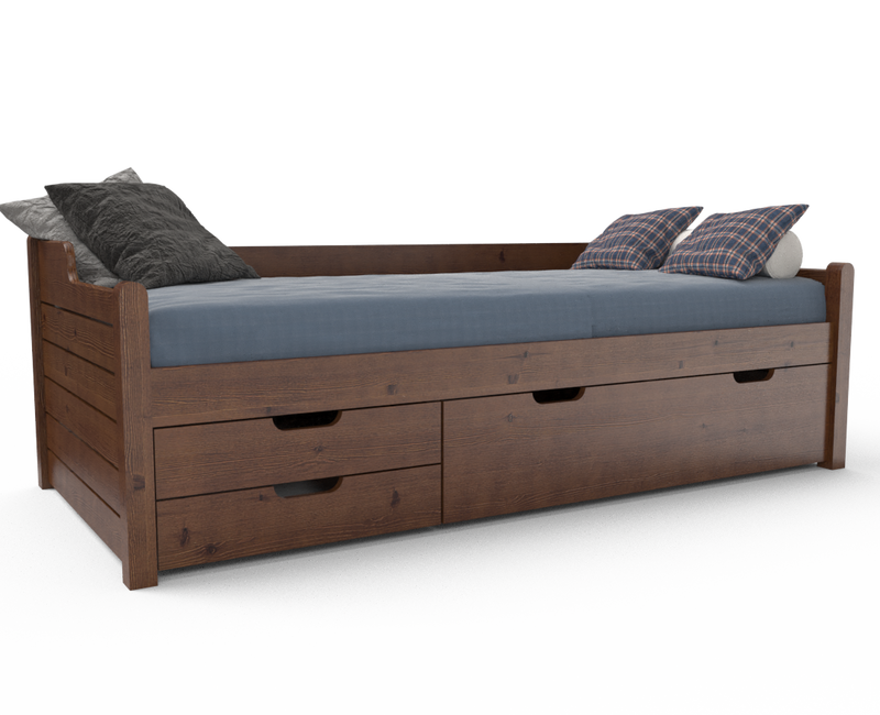 Einzelbett 90x200cm Bio-Kiefer Massivholz mit 3 Schubladen als Gästebett
