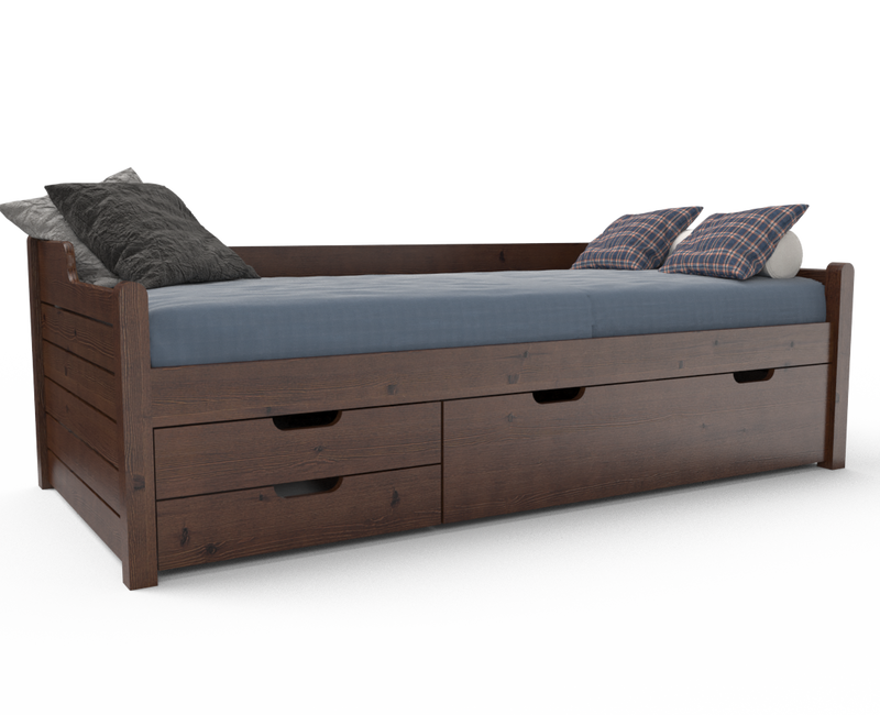 Einzelbett 90x200cm Bio-Kiefer Massivholz mit 3 Schubladen als Gästebett